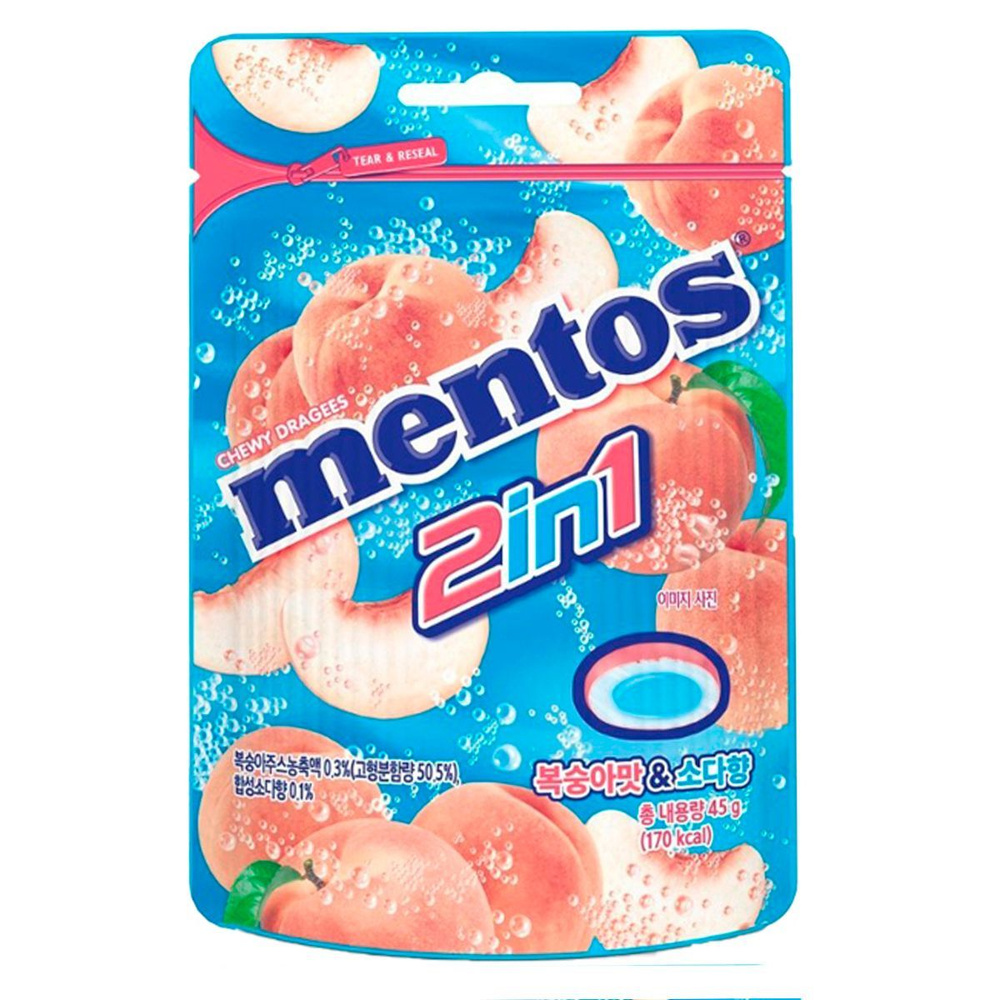 Жевательные конфеты Mentos DUO со вкусом персика и содовой, 45 г  #1