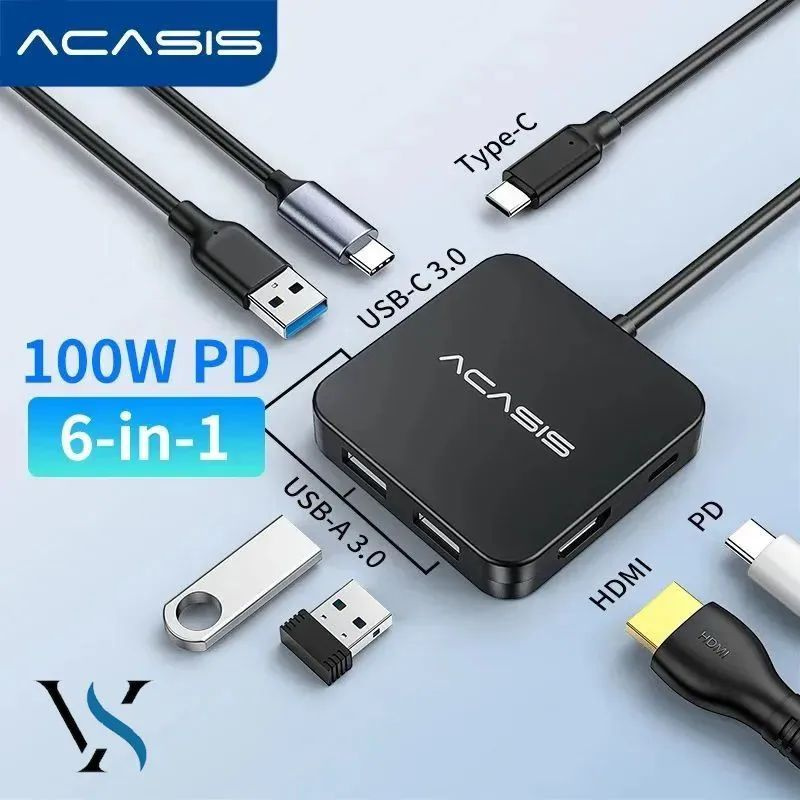 ACASIS USB Type-C Hub 4K 30Hz док-станция с HDMI, USB-адаптером PD, 3 порта USB 3.0, мощностью 100 Вт, #1