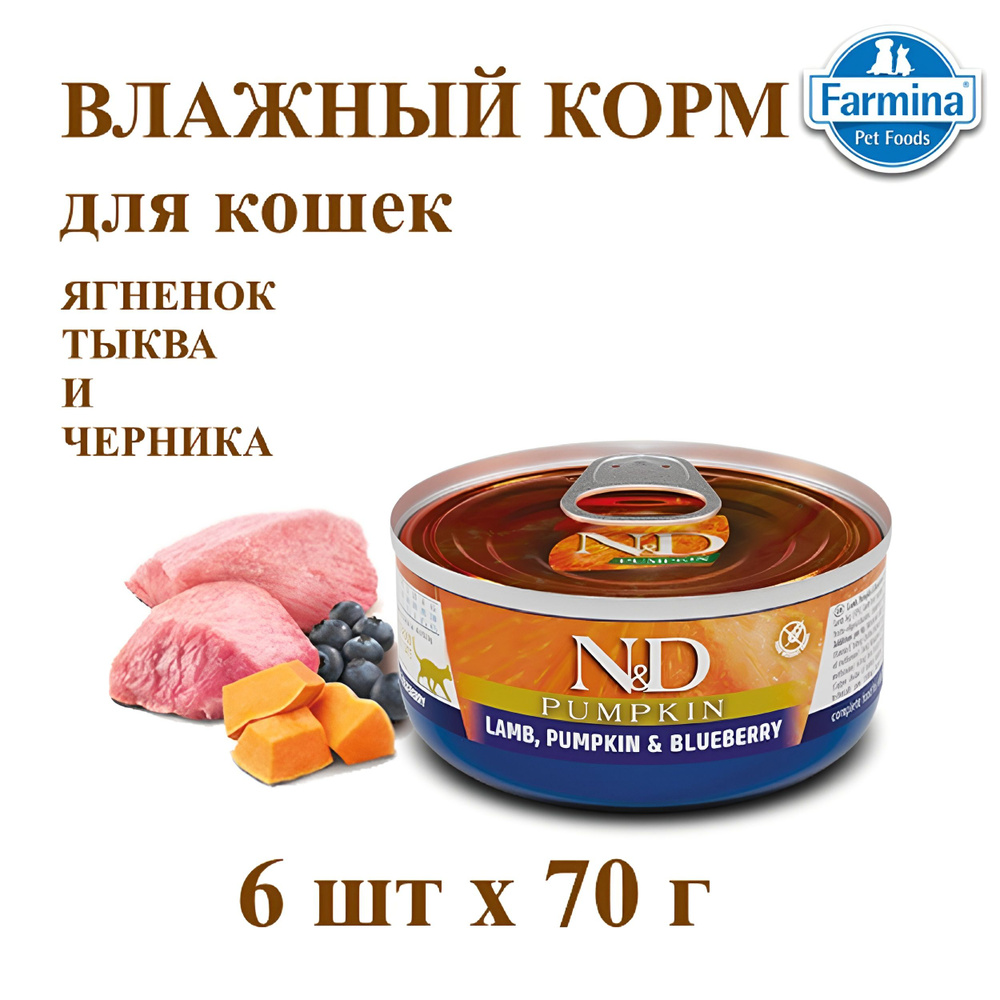 Корм для кошек влажный FARMINA с ягненком, тыквой и черникой 6шт х 70 г  #1