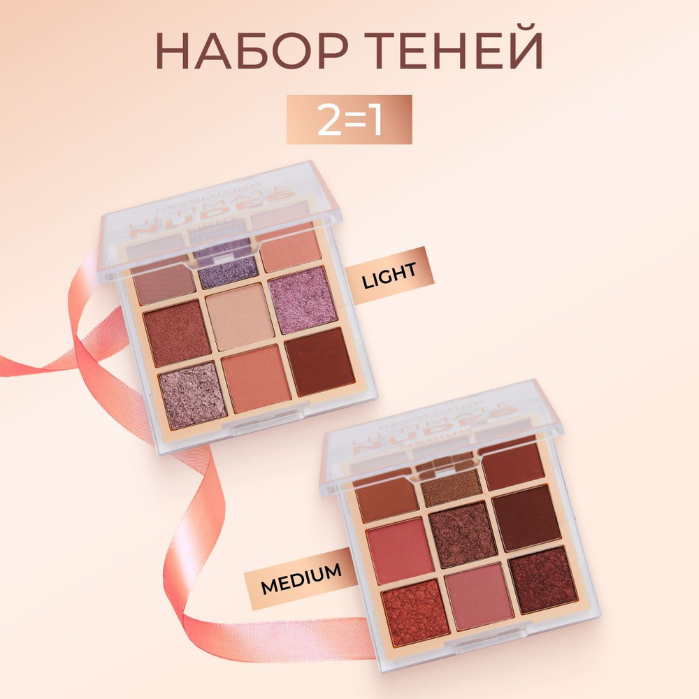 MAKEUP REVOLUTION 2 палетки теней для век, тени для глаз, набор косметики ULTIMATE NUDES (Light, Medium) #1