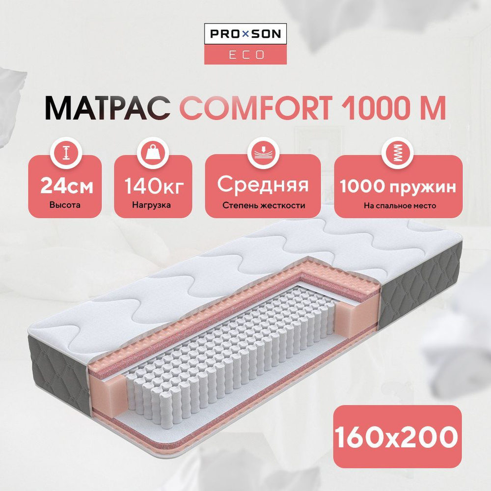 PRO x SON Матрас Comfort 1000 M, Независимые пружины, 160х200 см #1