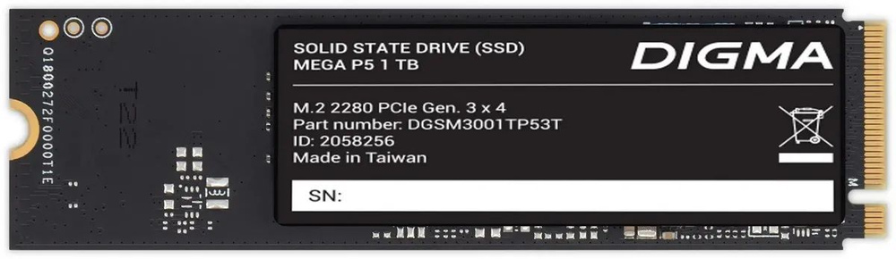 Digma 1 ТБ Внутренний SSD-диск Накопитель SSD PCIe 3.0 x4 1TB DGSM3001TP53T Mega P5 M.2 2280 (DGSM3001TP53T) #1