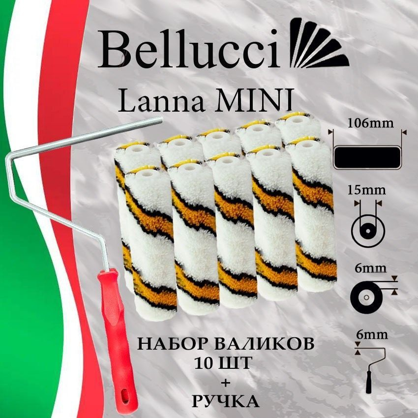 Набор малярный BELLUCCI Lanna MINI 11 предметов: сменный набор мини-роликов из полиамида для всех видов #1