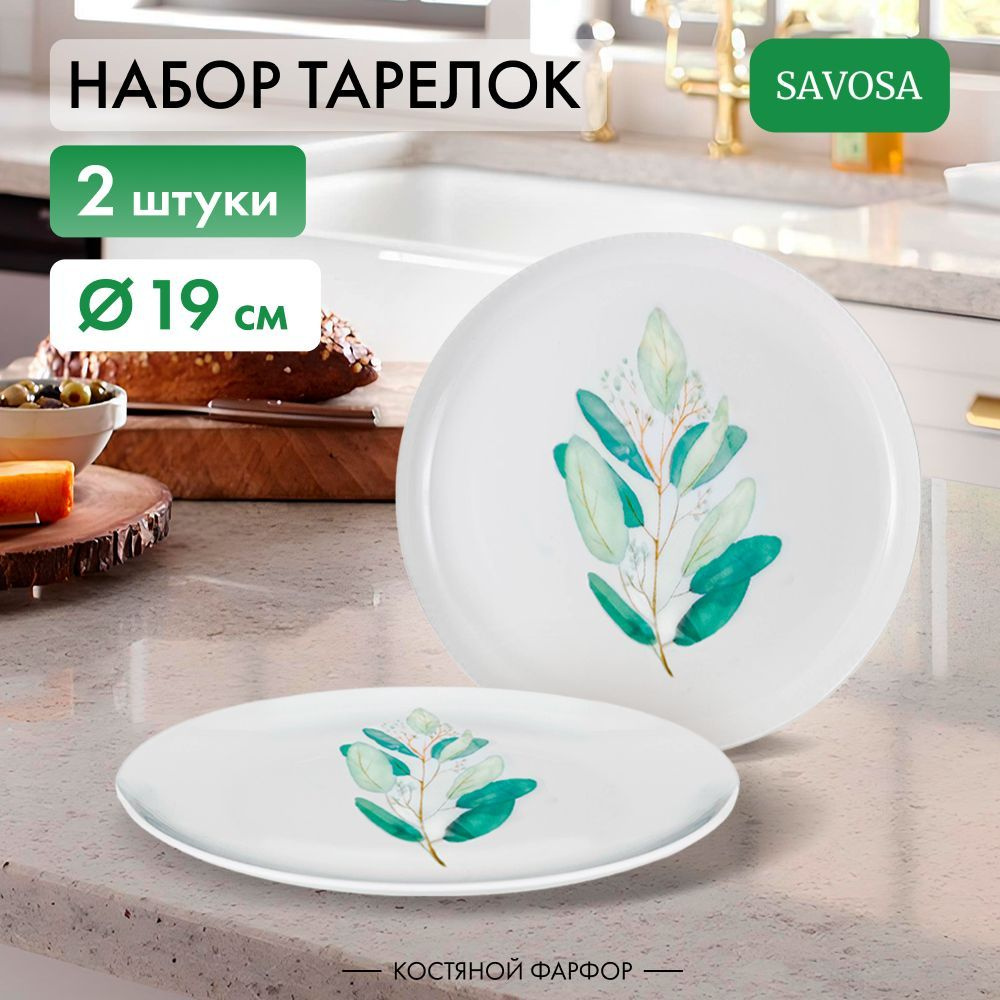 Набор из 2 фарфроровых обеденных тарелок Savosa Eucalyptus collection 19 см  #1