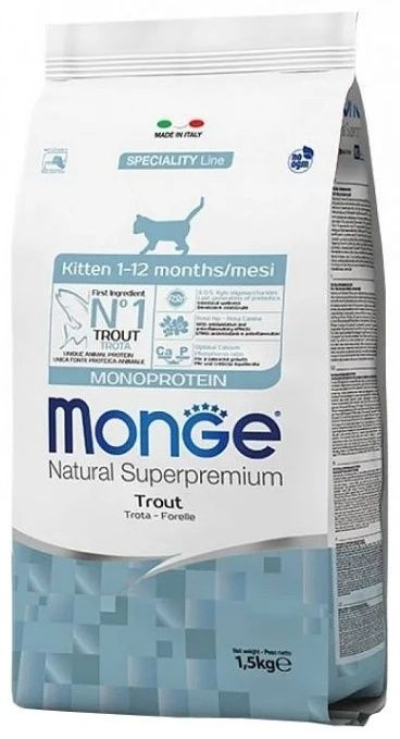 Корм Monge Natural Superpremium Monoprotein монопротеиновый для котят форель форель 1.5 кг  #1