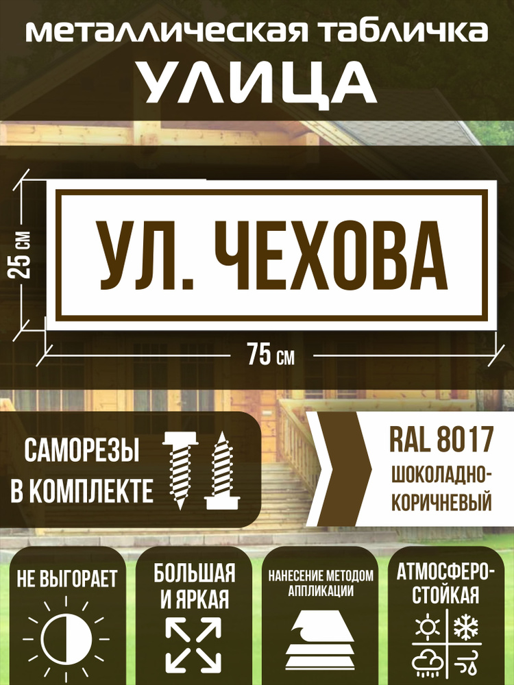 Адресная табличка на дом улица Чехова RAL 8017 коричневая #1