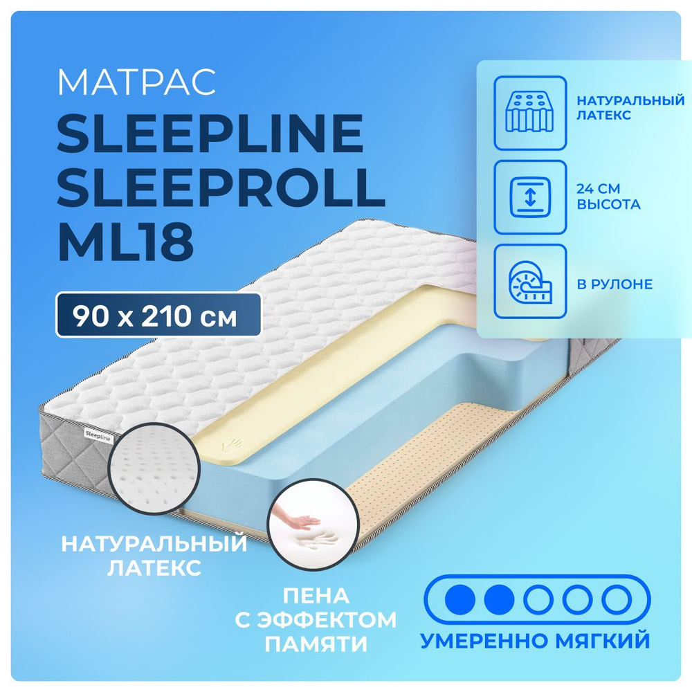 Матрас 90х210 Sleepline SleepRoll ML18, беспружинный, двусторонний с разной жесткостью, полумягкий, memory #1