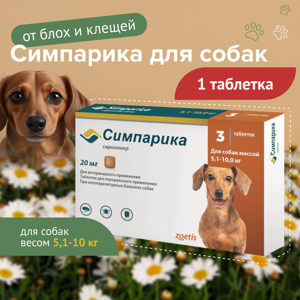 Симпарика 20 мг для собак 5.1-10 кг. 1 таб до 31.07.2025 г. купить на ...