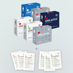 Промо-набор UNILATEX Презервативы 6 уп. по 3 шт. + Лубрикант UNILATEX 6 сашетов по 5 мл. Топ выгода