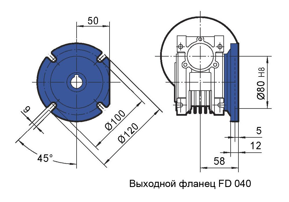 Фланец выходной FD редуктора NMRV 040