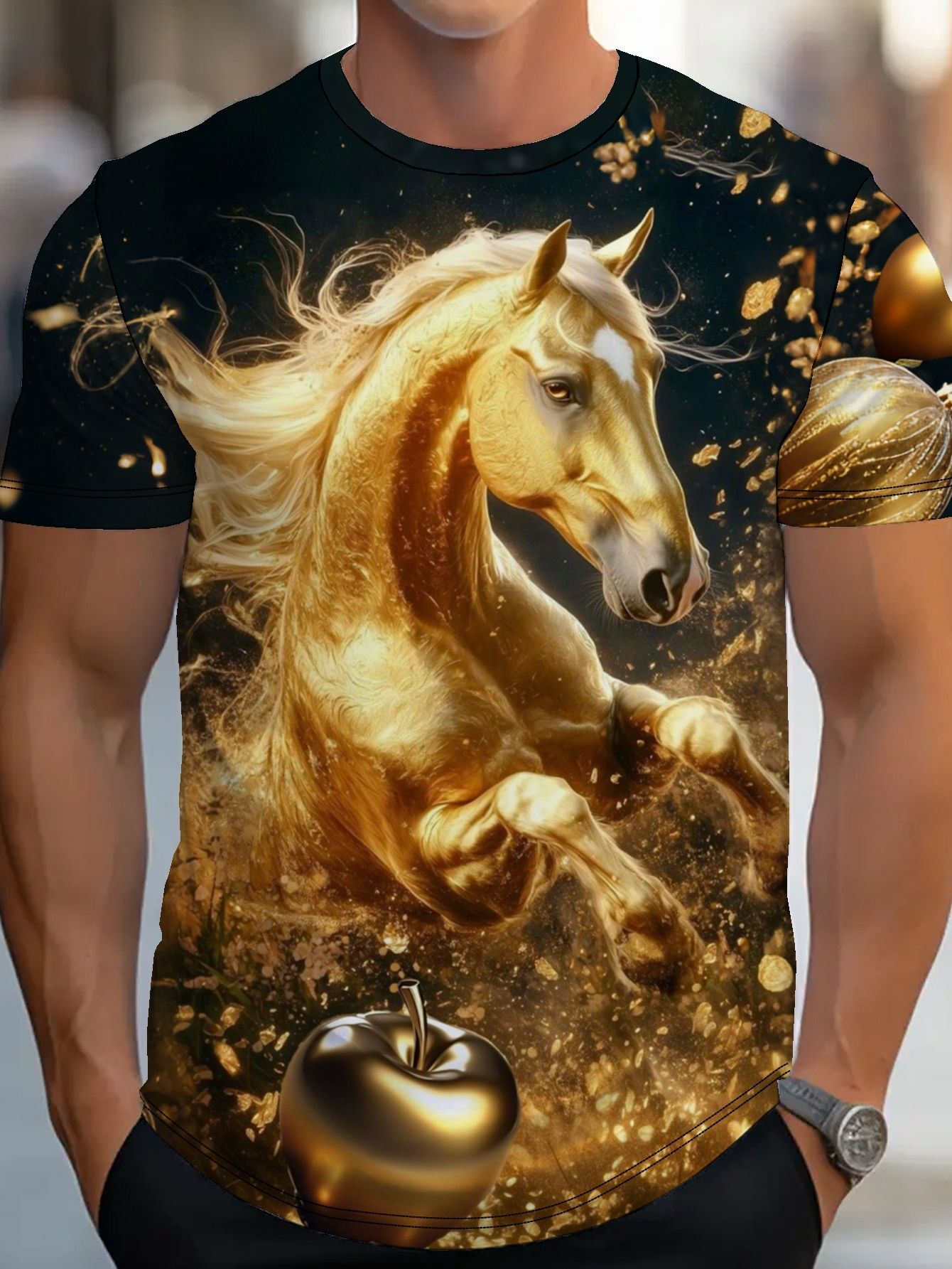 ФутболкаНовогодняяфутболкасрисункомчернойлошади