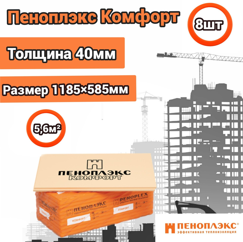 Утеплитель Пеноплекс 40 мм Комфорт 8 плит 5,6м2 из пенополистирола для стен, крыши, пола  #1