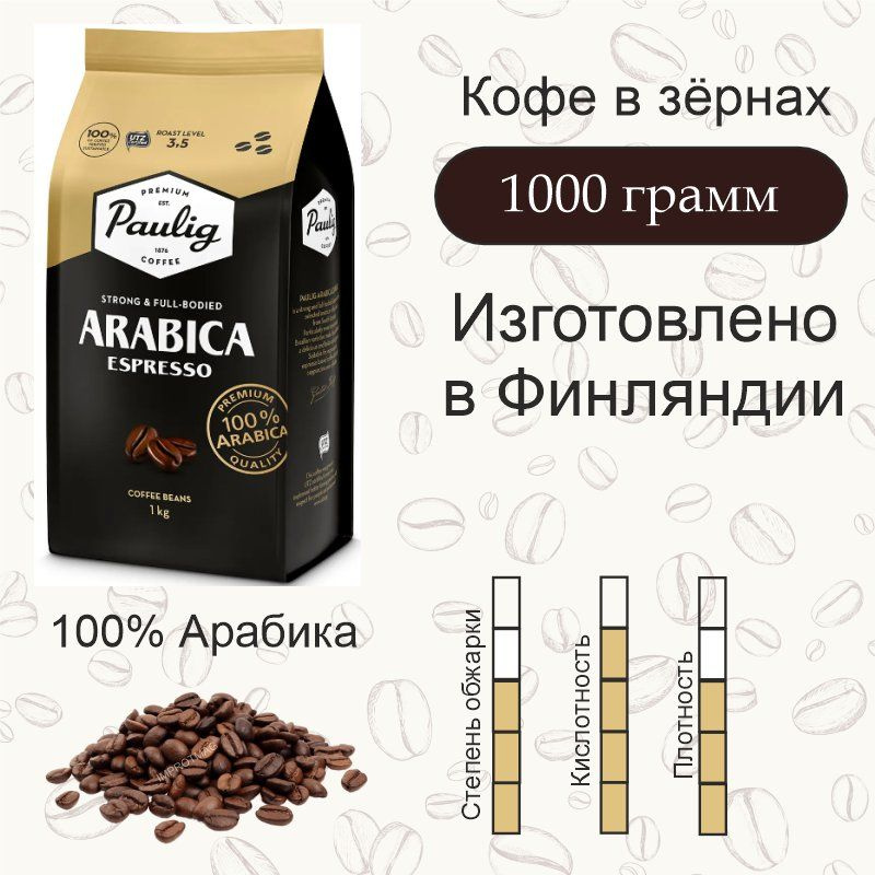 Кофе в зернах Paulig Arabica Espresso, 1000 гр. Финляндия #1