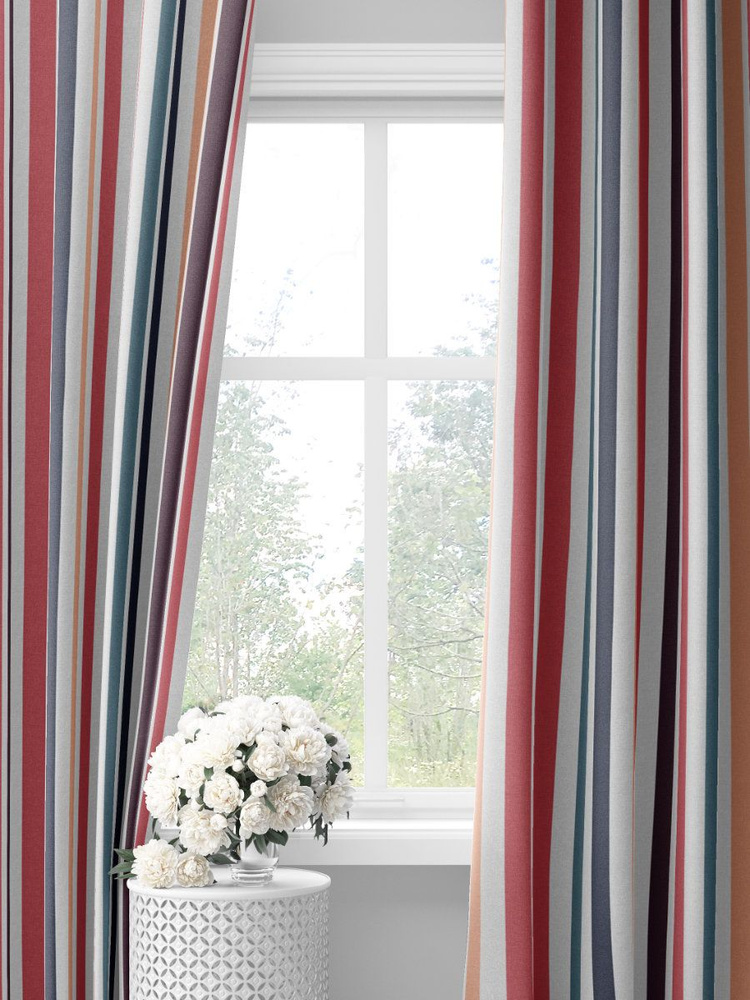 Красно-бежевые шторы с полосками Stripes #33010506, (275х145х2шт) #1