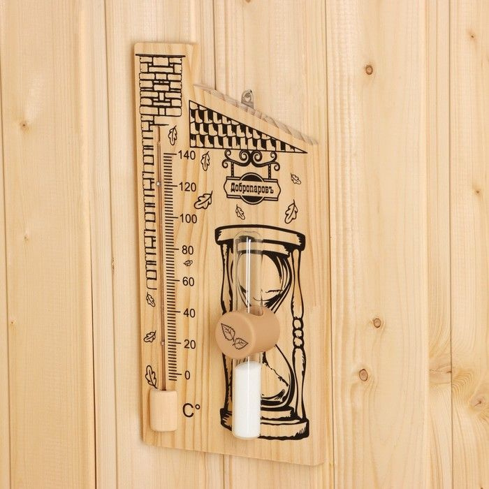 Термометр для бани с песочными часами "Дом", деревянный, 28 х 14 см, Добропаровъ  #1