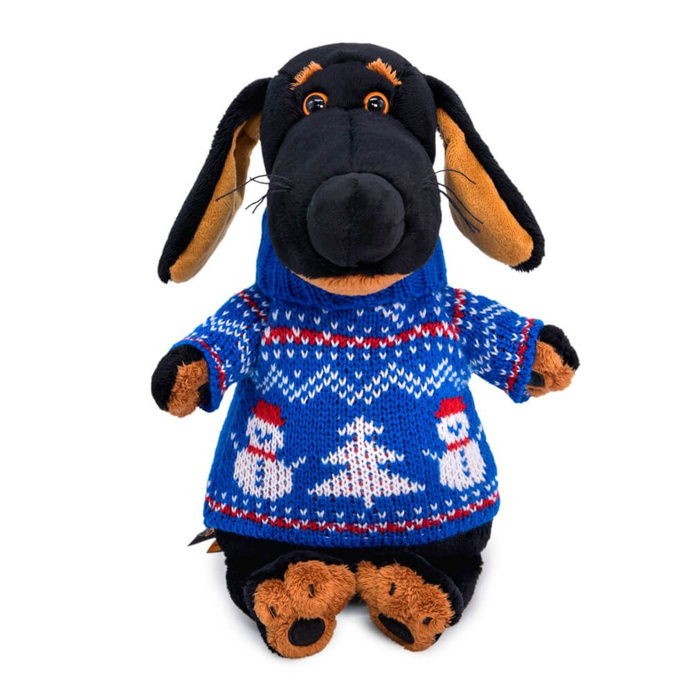 Собака Ваксон в свитере со снеговиком 29 см #1