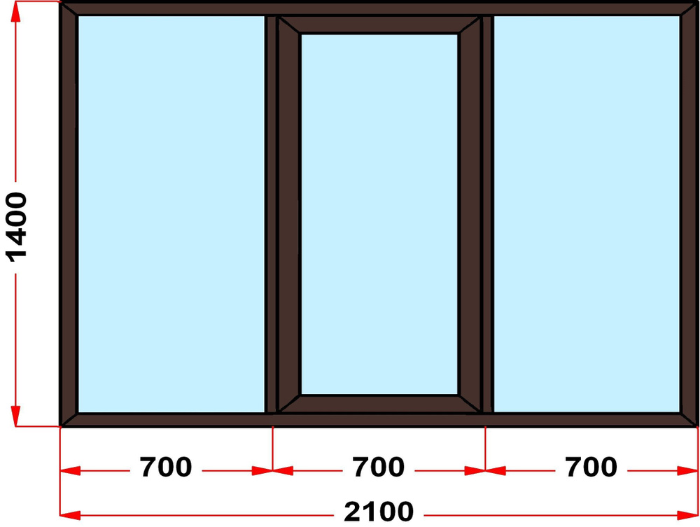 Окно пластиковое, профиль 60 мм (1400 x 2100), с поворотно-откидной створкой, стеклопакет 2 стекла, темно-коричневое #1
