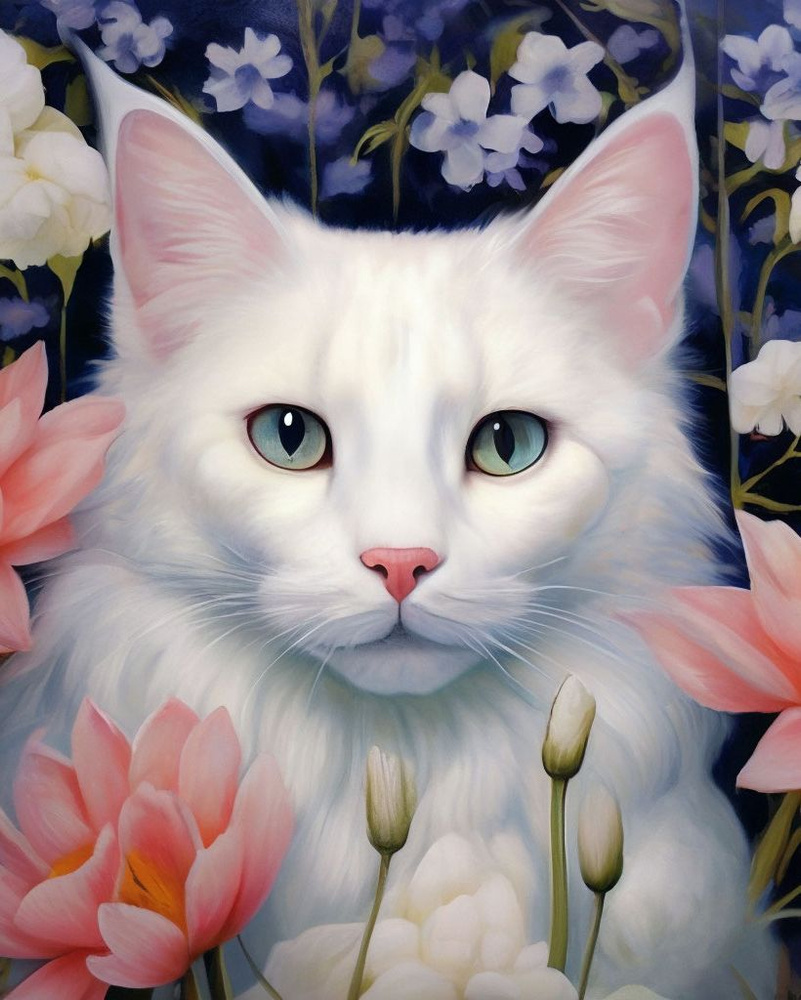 Алмазная мозаика Bright Color "Кот в цветах" 40х50 на холсте, без подрамника  #1