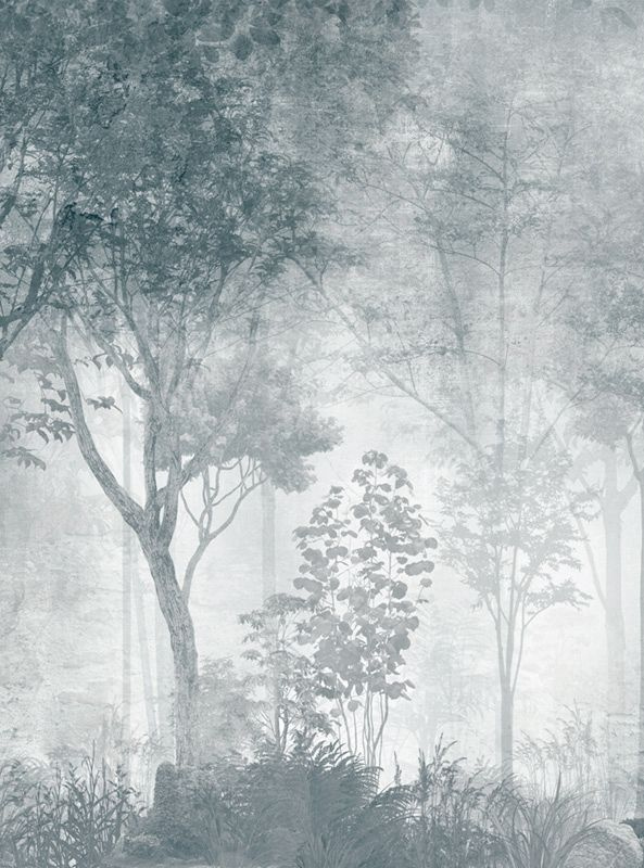 Фотообои GrandPik 10319 Лофт "Лес, деревья в тумане, винтаж, синий" (ШхВ), 200х270 см  #1