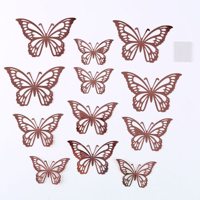 Набор для украшения "Бабочки", набор 12 шт, цвет розовое золото  #1