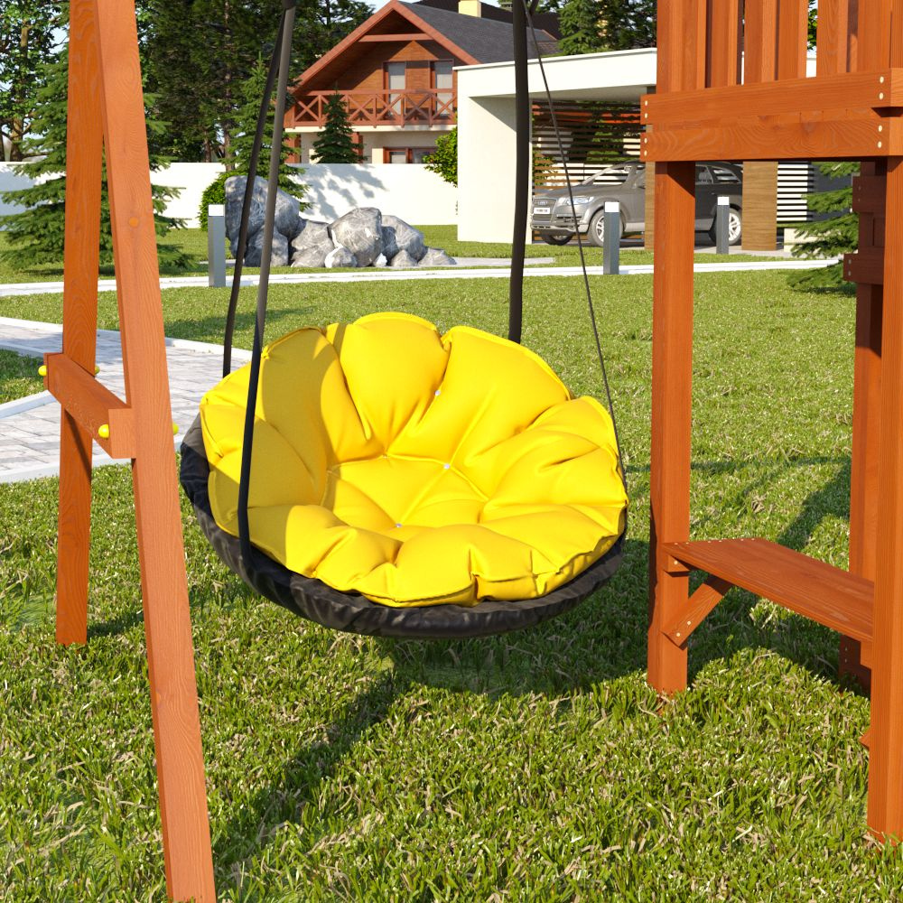 Подвесное кресло Желтое PapaSAV 100 см садовые качели с подушкой, качели-гнездо детские, гамак  #1