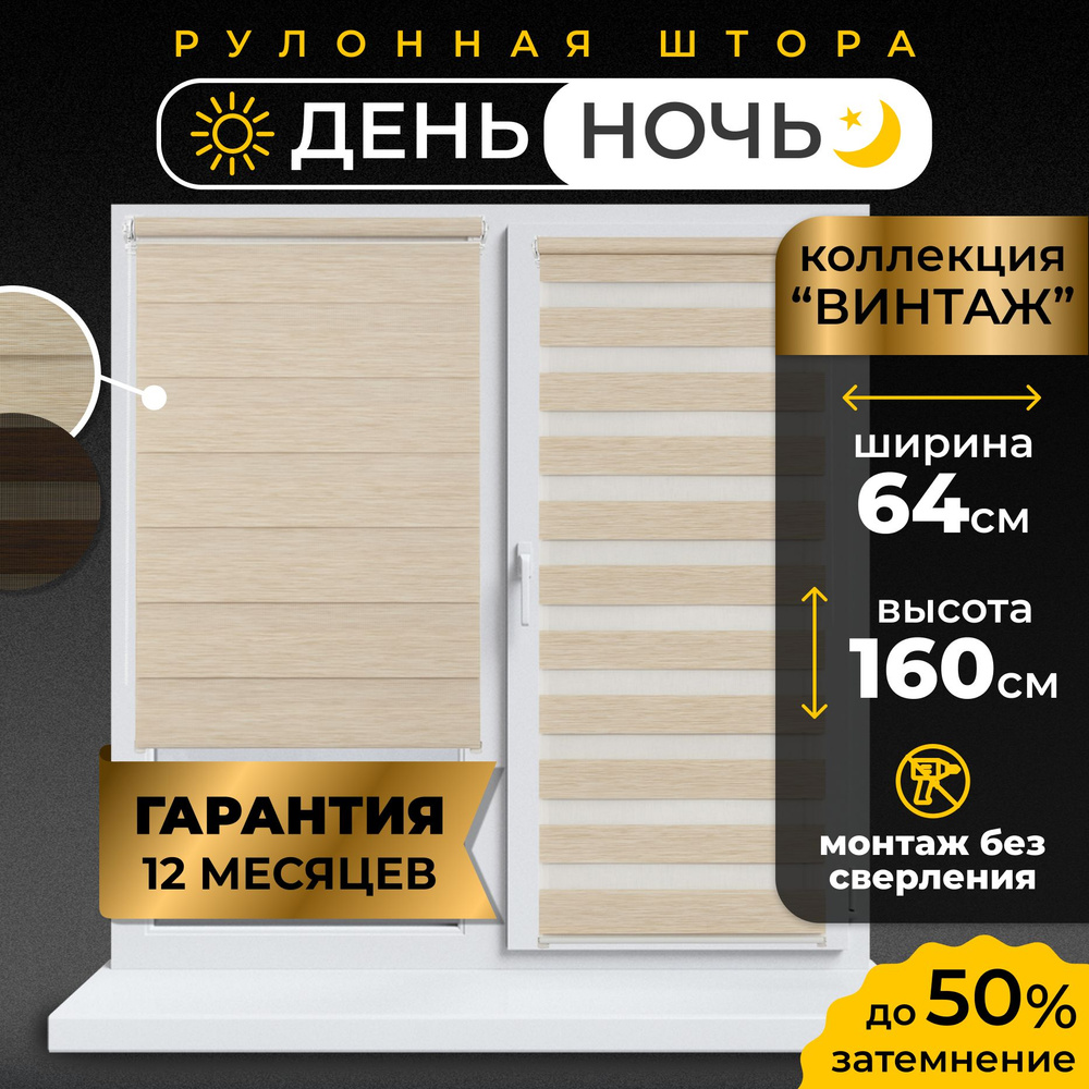 Рулонные шторы День-Ночь LmDecor 64х160 см жалюзи на окна 64 ширина, рольшторы  #1