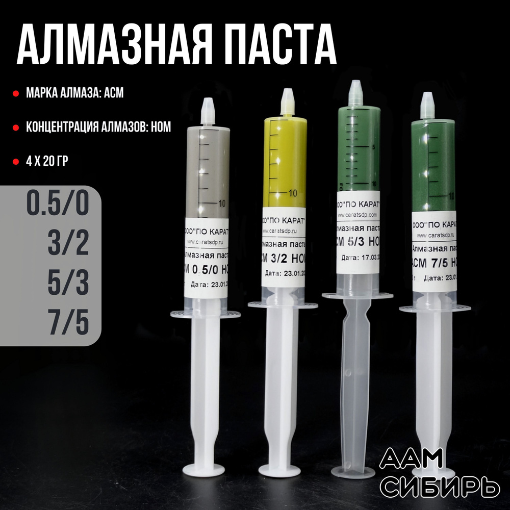 Паста алмазная набор АСМ 0,5/0, 3/2, 5/3, 7/5 по 20г. НОМ #1