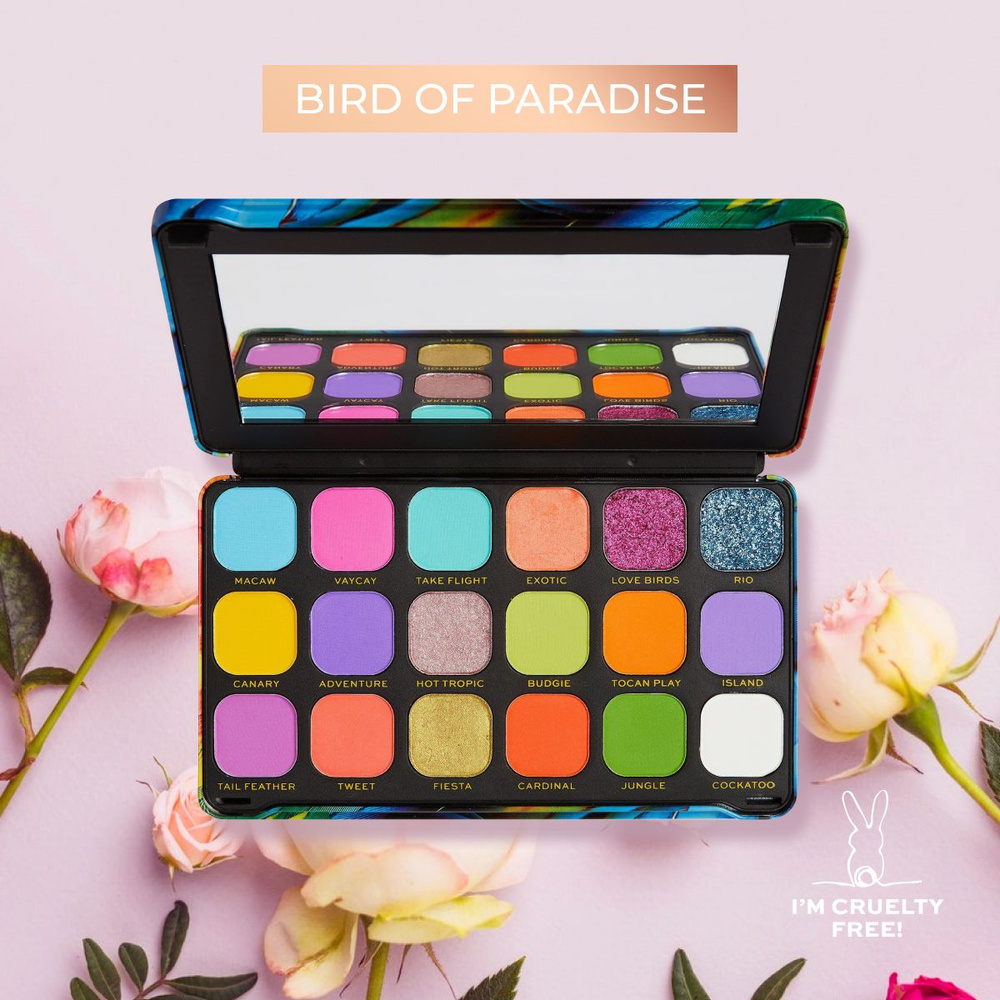 Makeup Revolution Тени для глаз FOREVER FLAWLESS Bird of Paradise: большая палетка для век, яркая, блестящие, #1