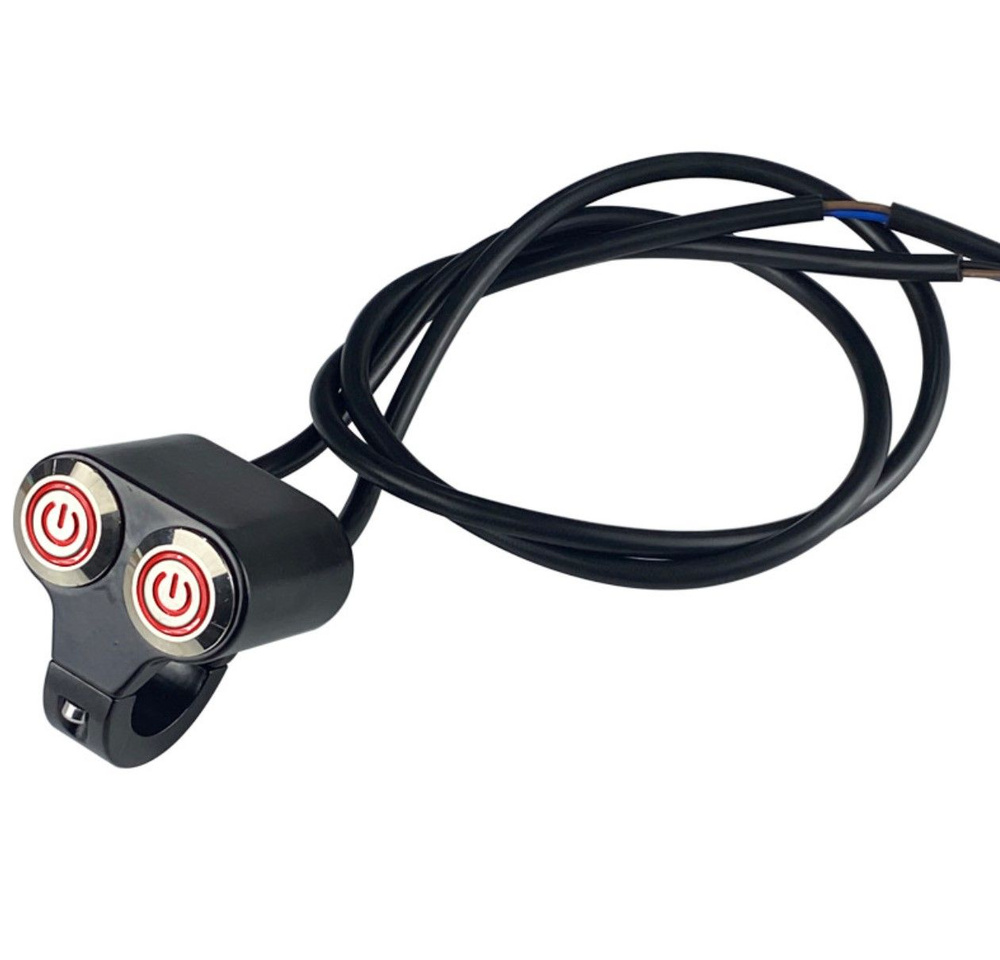Две кнопки сигнала с подсветкой Красный в одном корпусе для руля мотоцикла, электросамоката  #1