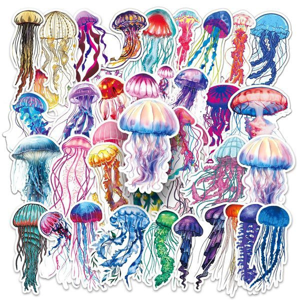 Набор декоративных водонепроницаемых наклеек стикеров Медузы, 50 штук  #1