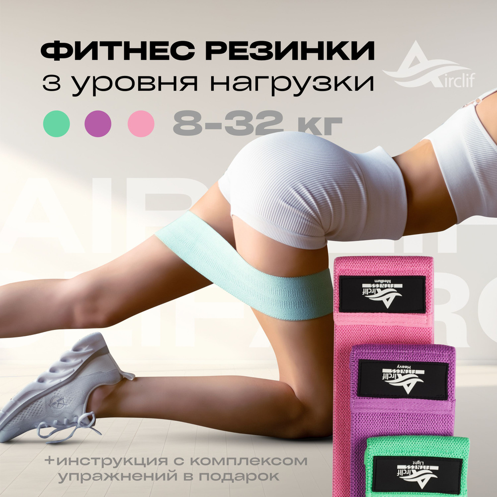 Комплект усиленные 3 шт PREMIUM качества: резинки для фитнеса тканевые с мешочком / тренажер для дома #1