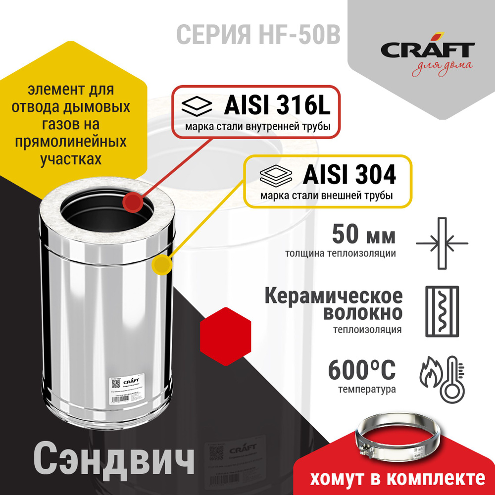 Сэндвич 1000 Craft HF-50B (316/0,8/304/0,5) Ф130х230 #1