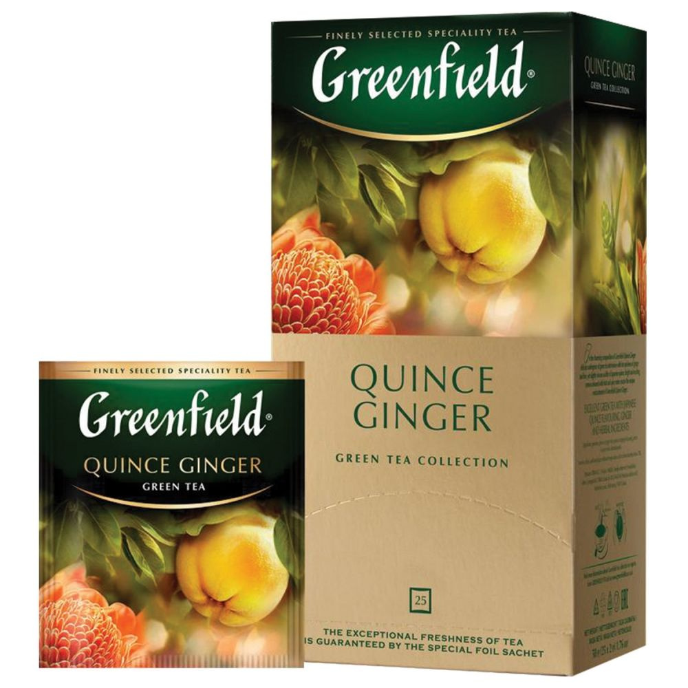 Чай GREENFIELD "Quince Ginger" зеленый с японской айвой и имбирем, 25 пакетиков в конвертах по 2 г - #1