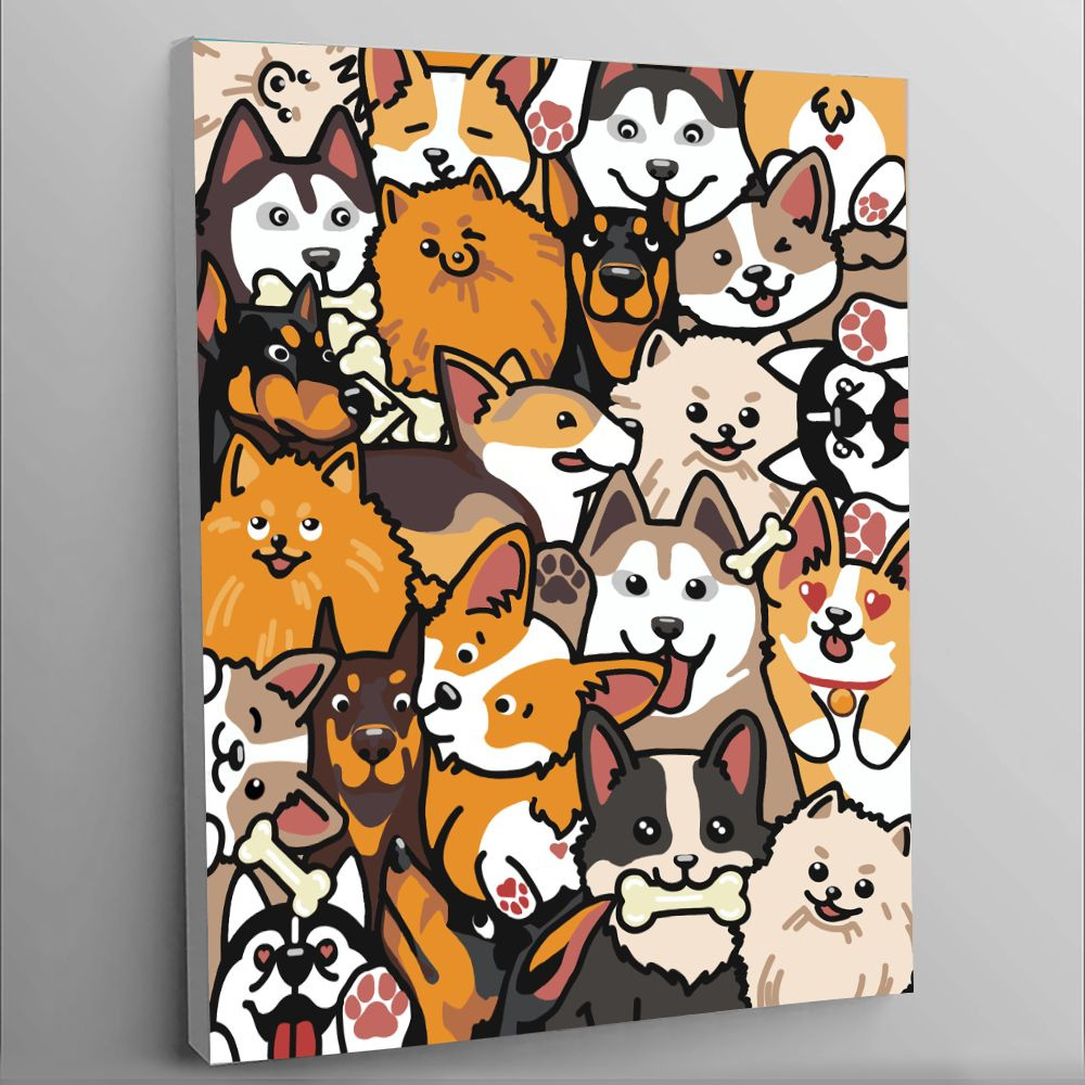 Картина по номерам для детей 40х50 Собачки Милые собачки Холст на Подрамнике  #1