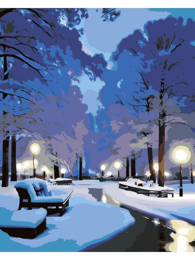 Картина по номерам зимний парк на холсте с деревянным подрамником размер 40х50, акриловые краски, кисточки, #1