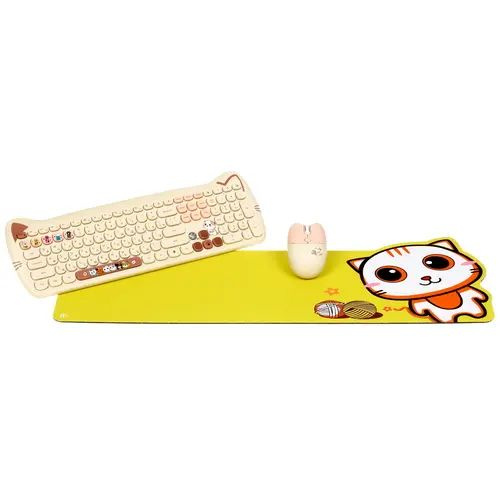 DEXP Комплект мышь + клавиатура беспроводная Cats, желтый #1