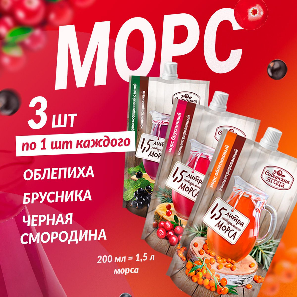 Ассорти морсы 3 шт по 200 гр: Облепиха, Черная смородина, Брусника  #1