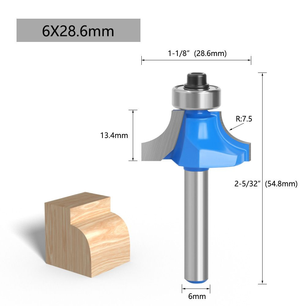 Фреза кромочная калевочная 28.6 х 13.4 мм, R 7.5 ,хвостовик 6 мм  #1
