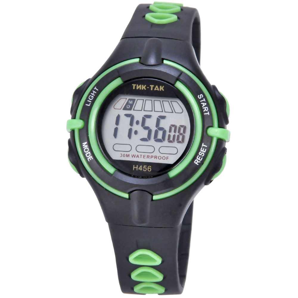 Часы детские электронные наручные Тик-Так Н456 зеленые с подсветкой, будильником, секундомером  #1