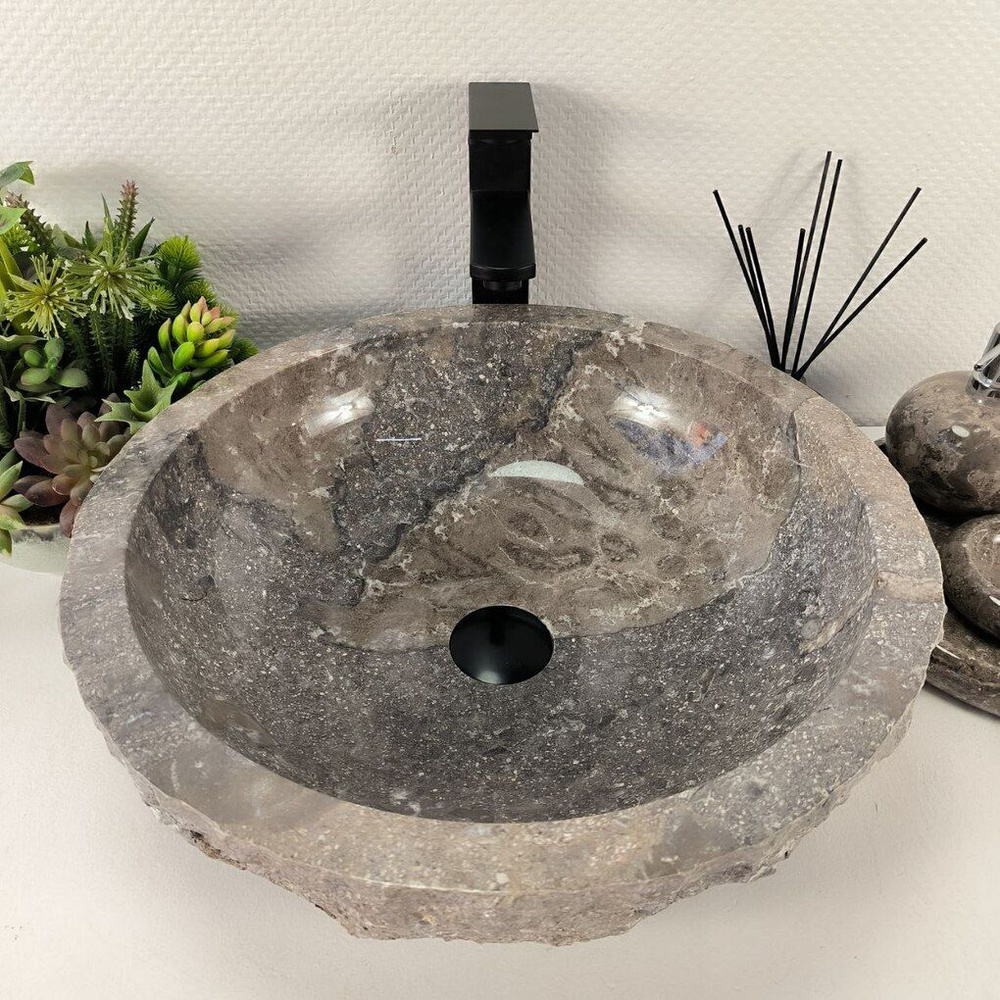 Каменная раковина из мрамора Erozy Grey EM-04528 (46*46*15) 0186 из натурального камня  #1