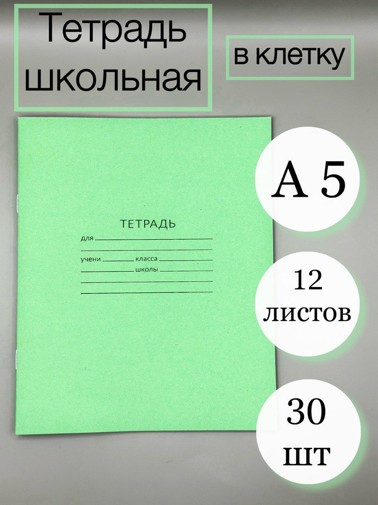 Тетрадь в клетку 12 листов 30 шт. #1