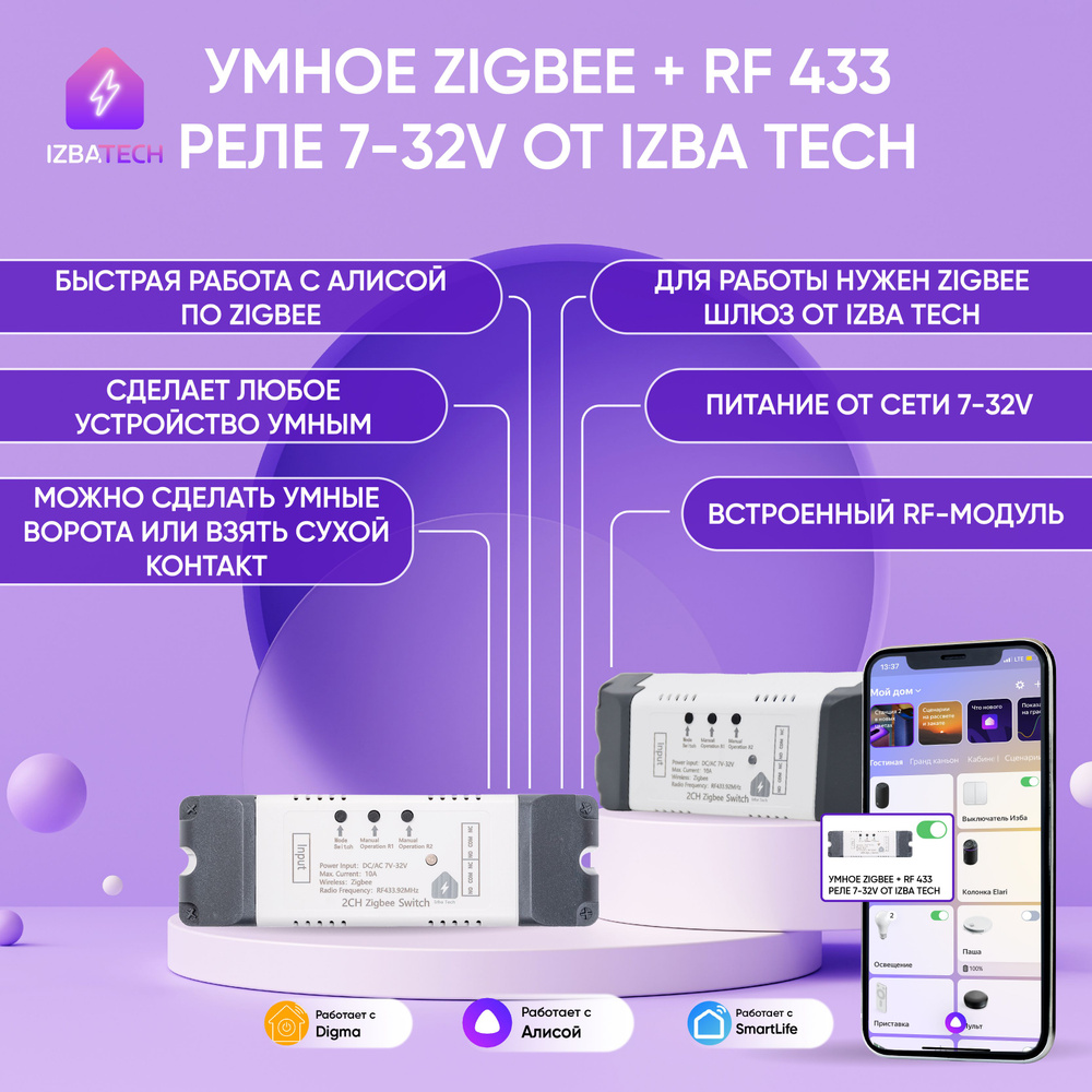 Умное реле на два канала для Яндекс Алисы Zigbee+RF 433 от Tuya 7-32v с  корпусом, контроллер радиочастотный работает со шлюзом - купить с доставкой  по выгодным ценам в интернет-магазине OZON (909063400)