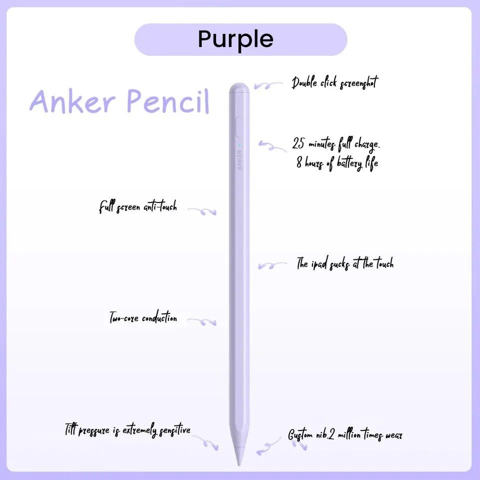 Стилус для планшета Anker Pencil емкостный, магнитный, Bluetooth 5.3 - Pink  #1
