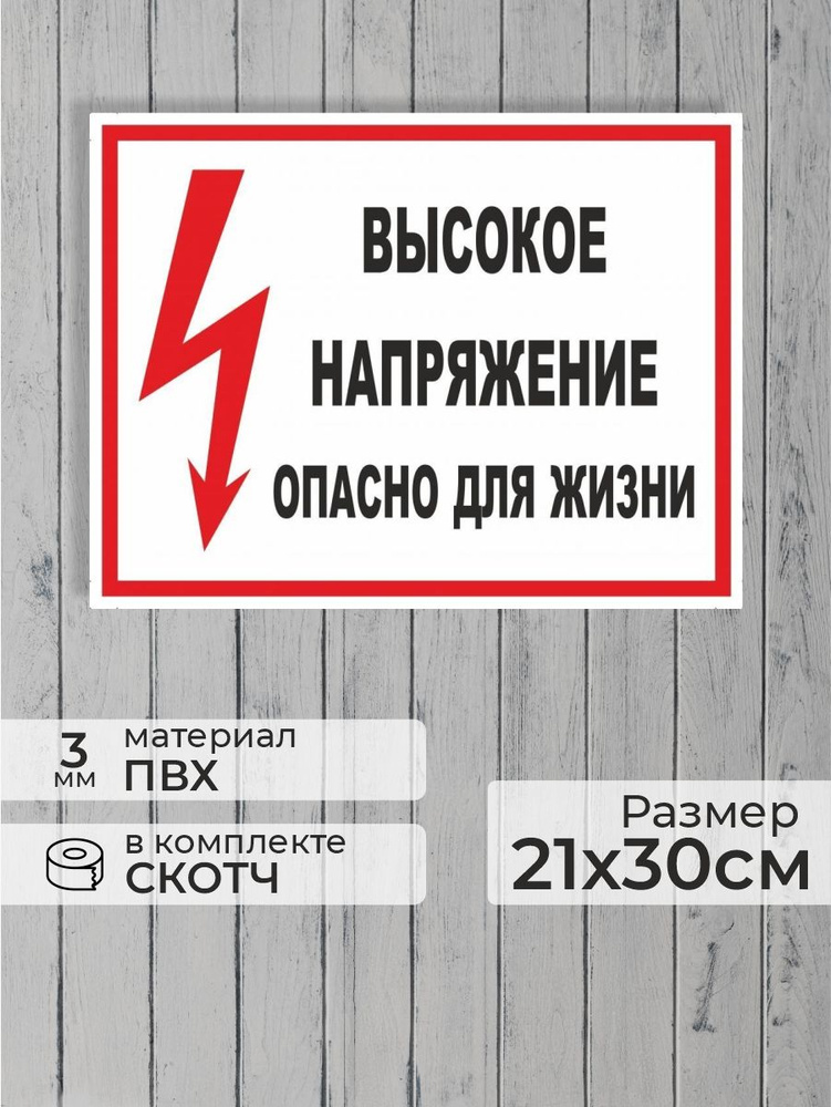 Табличка "Высокое напряжение, опасно для жизни!" А4 (30х21см)  #1