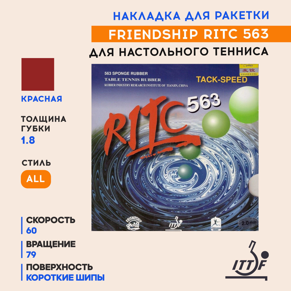 Накладка для ракетки настольного тенниса Ritc 563 (цвет красный, толщина 1.8)  #1