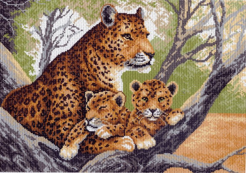 Канва с нанесенным рисунком Матренин Посад "Гепард с малышами", для вышивания крестом, 28х41 см  #1