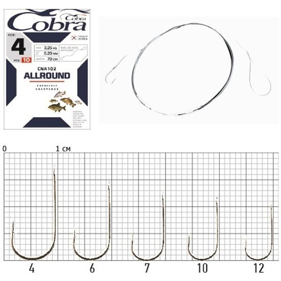 Крючки с поводком Cobra ALLROUND 70cm, 0,18mm, разм.6, 10шт. #1