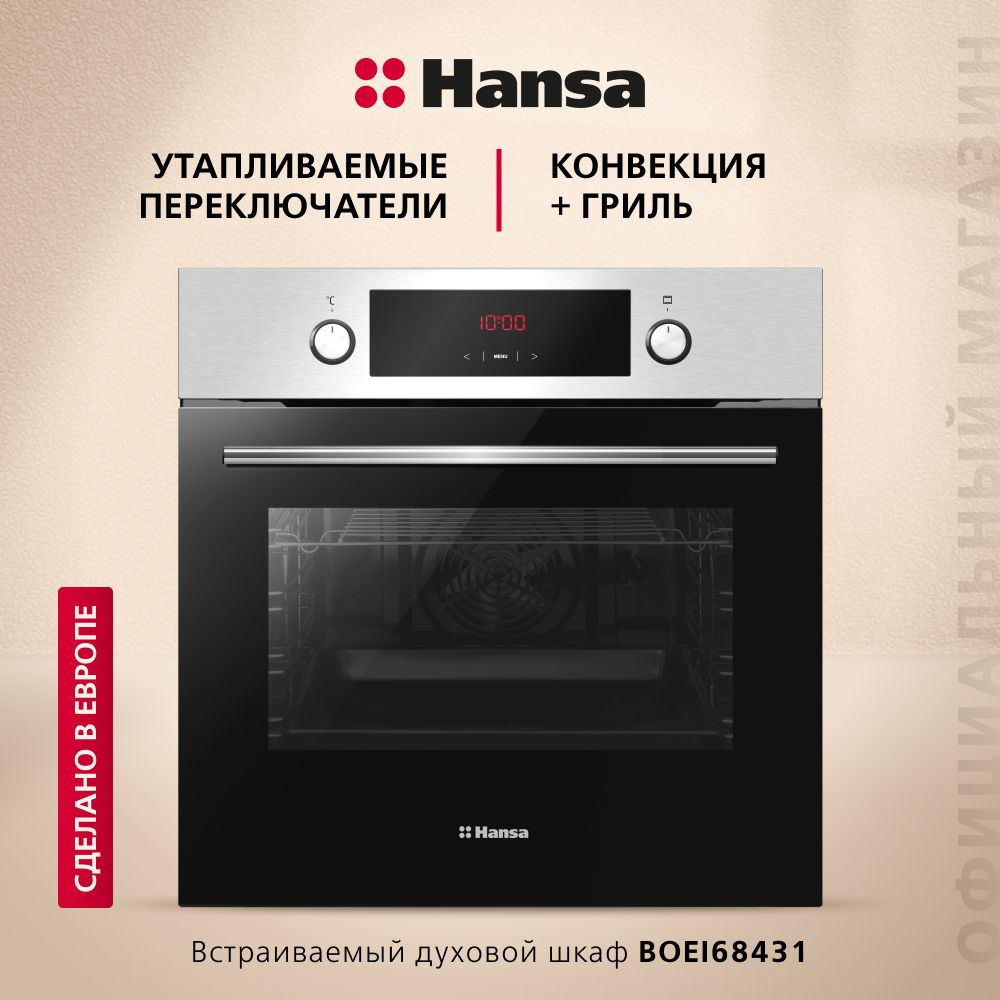 Электрический духовой шкаф Hansa BOEI68431, встраиваемый, 60 см, 65 л, 8 режимов, с дисплеем, таймером, #1