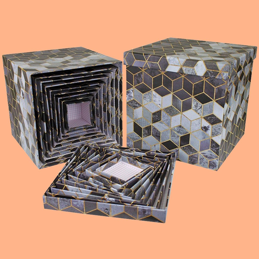 Подарочная коробка/КУБ/ "Орнамент кубов"/Размер 14,5*14,5/1шт  #1