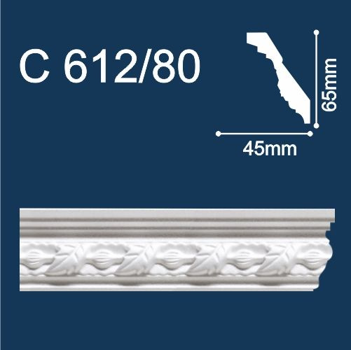 Плинтус потолочный инжекционный Солид С612/80 (2м/ 65х45мм) #1